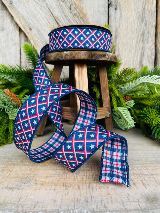 1.5" Patriotic Ribbon, Wired Ribbon, Star Ribbon