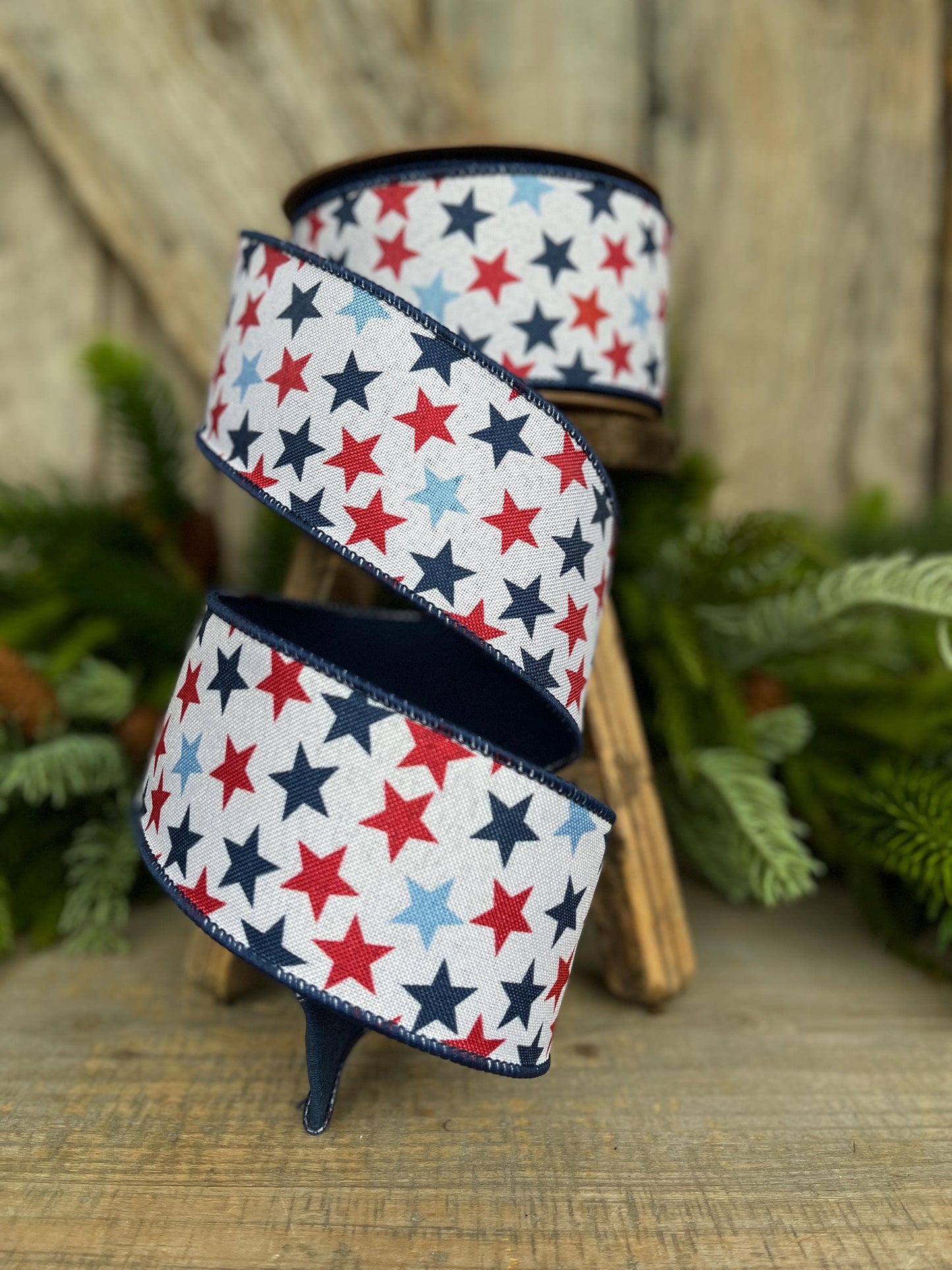 2.5" Patriotic Ribbon, Wired Ribbon, Stars Ribbon, Americana Ribbon, USA Ribbon, 4th of July RIbbon, Ribbon for bows, Wreath supply