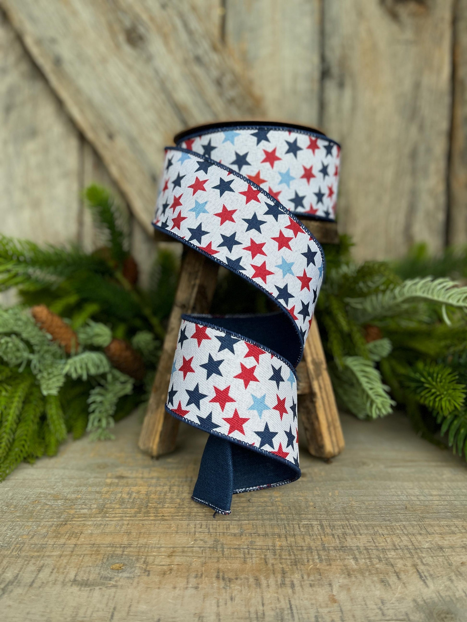 2.5" Patriotic Ribbon, Wired Ribbon, Stars Ribbon, Americana Ribbon, USA Ribbon, 4th of July RIbbon, Ribbon for bows, Wreath supply