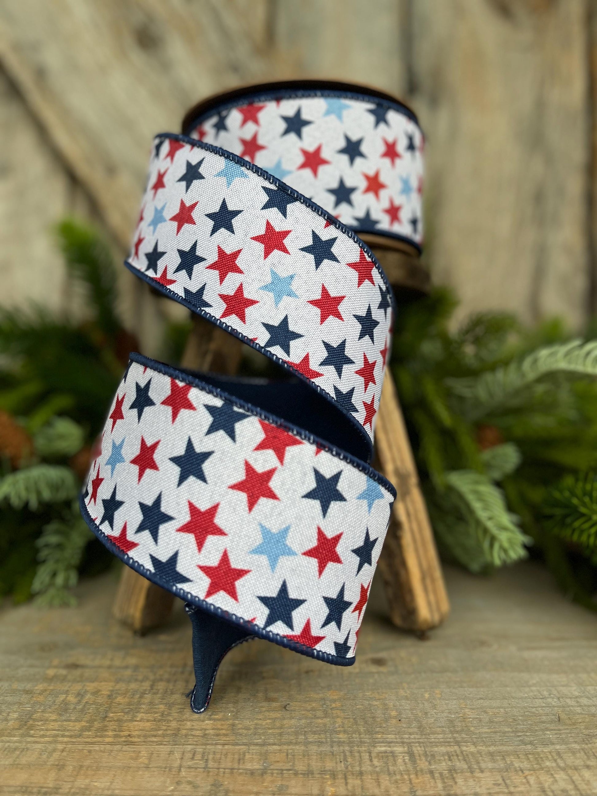 2.5" Patriotic Ribbon, Wired Ribbon, Stars Ribbon, Americana Ribbon, USA Ribbon, 4th of July RIbbon, Ribbon for bows, Wreath supply