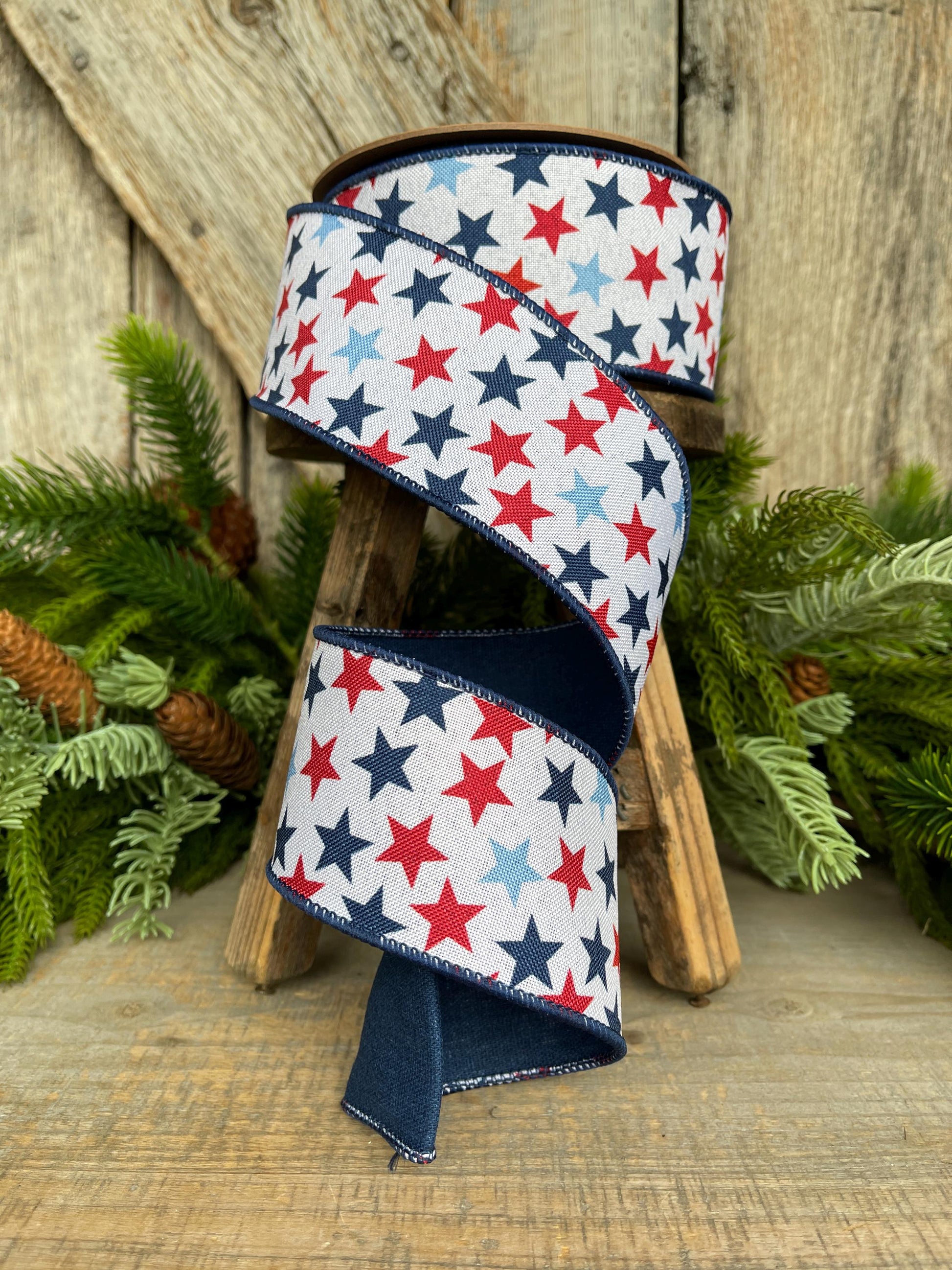 2.5" Patriotic Ribbon, Wired Ribbon, Stars Ribbon, Americana Ribbon, USA Ribbon, 4th of July RIbbon, Ribbon for bows, Wreath supply