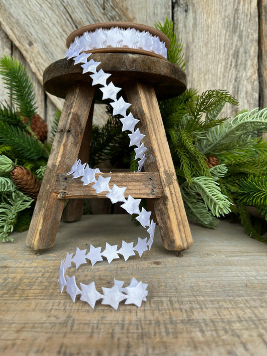 3/4" White Star Ribbon Trim, Unwired Ribbon, Star Trim
