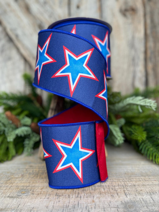 4" Liberty Stars Ribbon, Farrisilk Ribbon, Patriotic Ribbon, Star Ribbon, 4th of July Ribbon, Wired Ribbon, SR075-32
