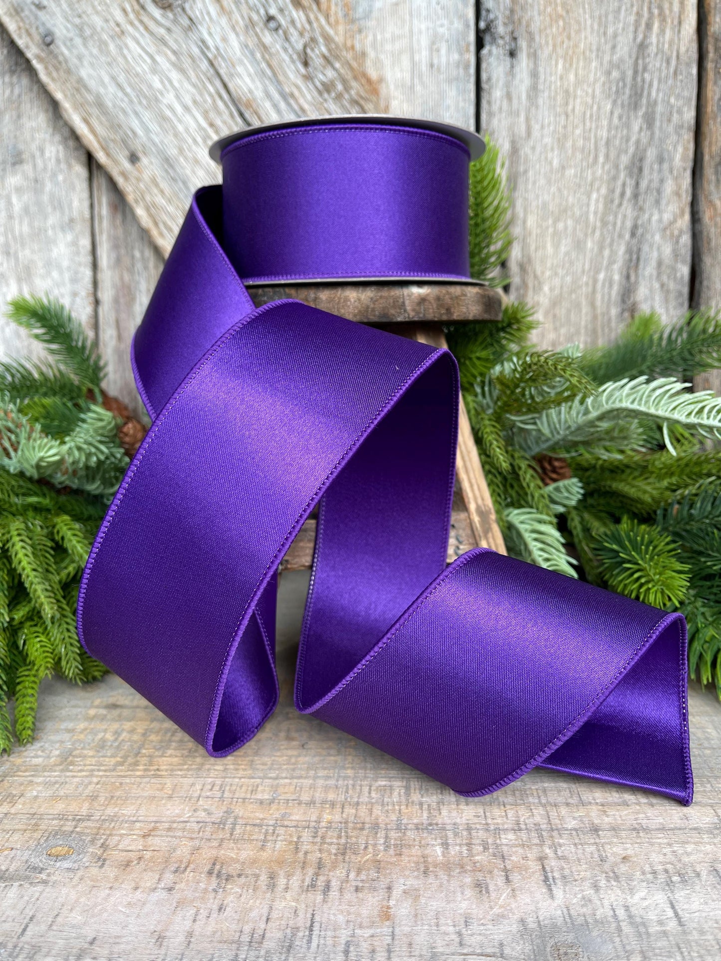 2.5" Purple Wired Ribbon, Farrisilk Ribbon, Satin Ribbon
