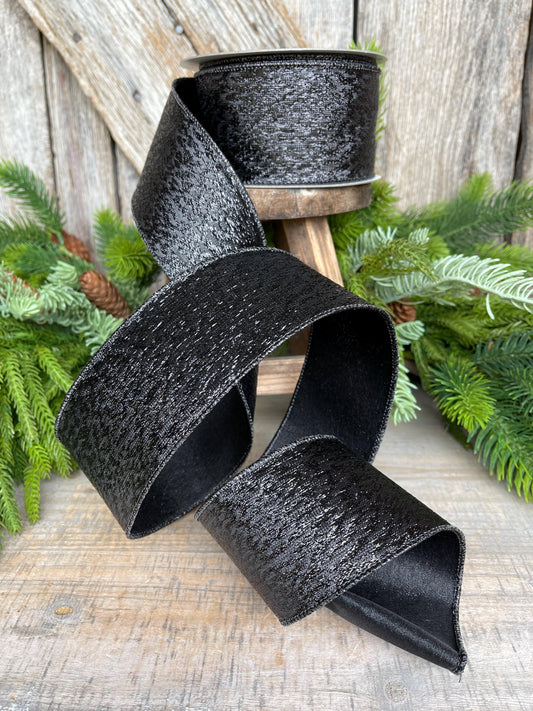 2.5" Black Metalic Tinsel Ribbon, Farrisilk, wired Ribbon, Halloween Ribbon, Black Ribbon, wreath supply, ribbon for bows