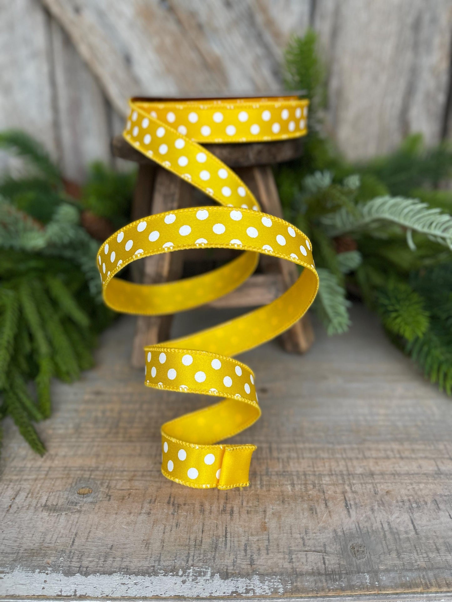 1"Yellow Mini Dots Ribbon, Farrisilk Ribbon, Yellow Polka Dot RIbbon, Wired Ribbon, Designer RIbbon, Mini Dots, Yellow Polka Dots, RD867-46