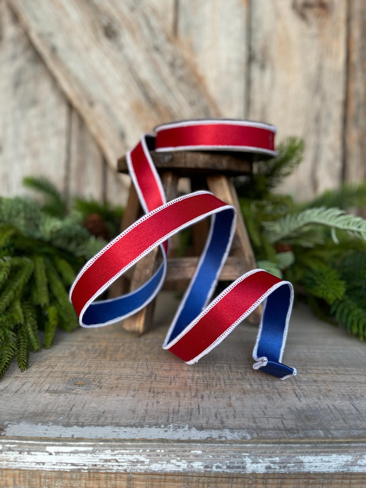 1" Patriotic Satin Ribbon, Farrisilk Ribbon, Red White Blue ribbon