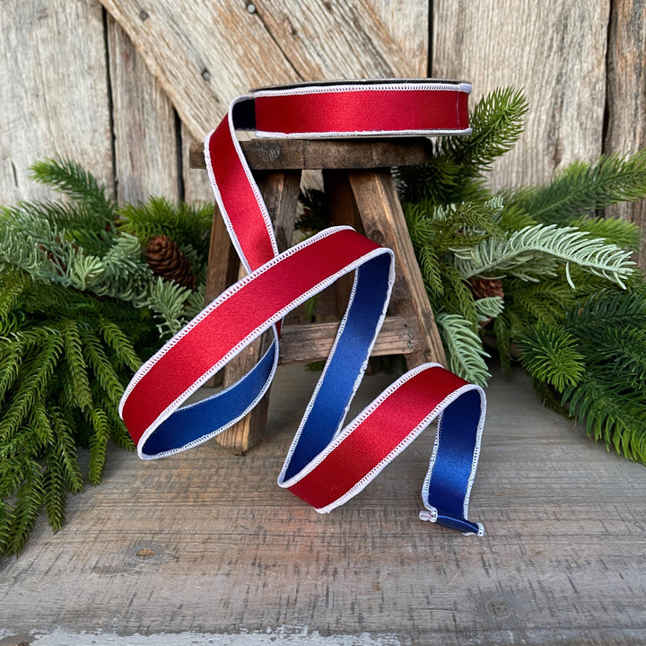 1" Patriotic Satin Ribbon, Farrisilk Ribbon, Red White Blue ribbon