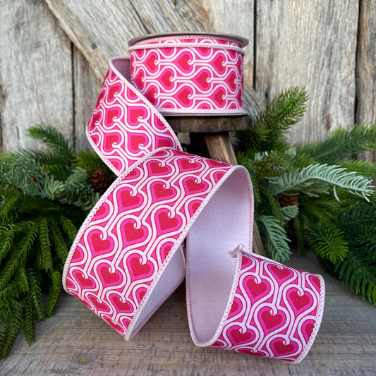 2.5" Heart Valentine Ribbon, Farrisilk Ribbon, Wired RIbbon, Groovy Hearts Ribbon, Valentine Ribbon, Pink and Red Ribbon, SR017-22