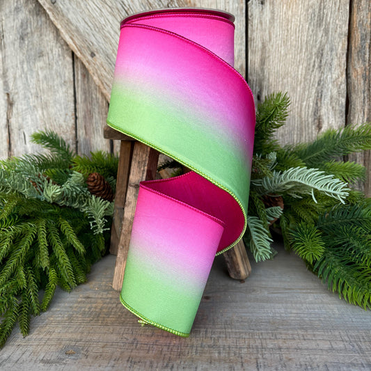 4" Pink Lime Green Vibrant Horizon Ribbon, Farrisilk RIbbon, Wired RIbbon