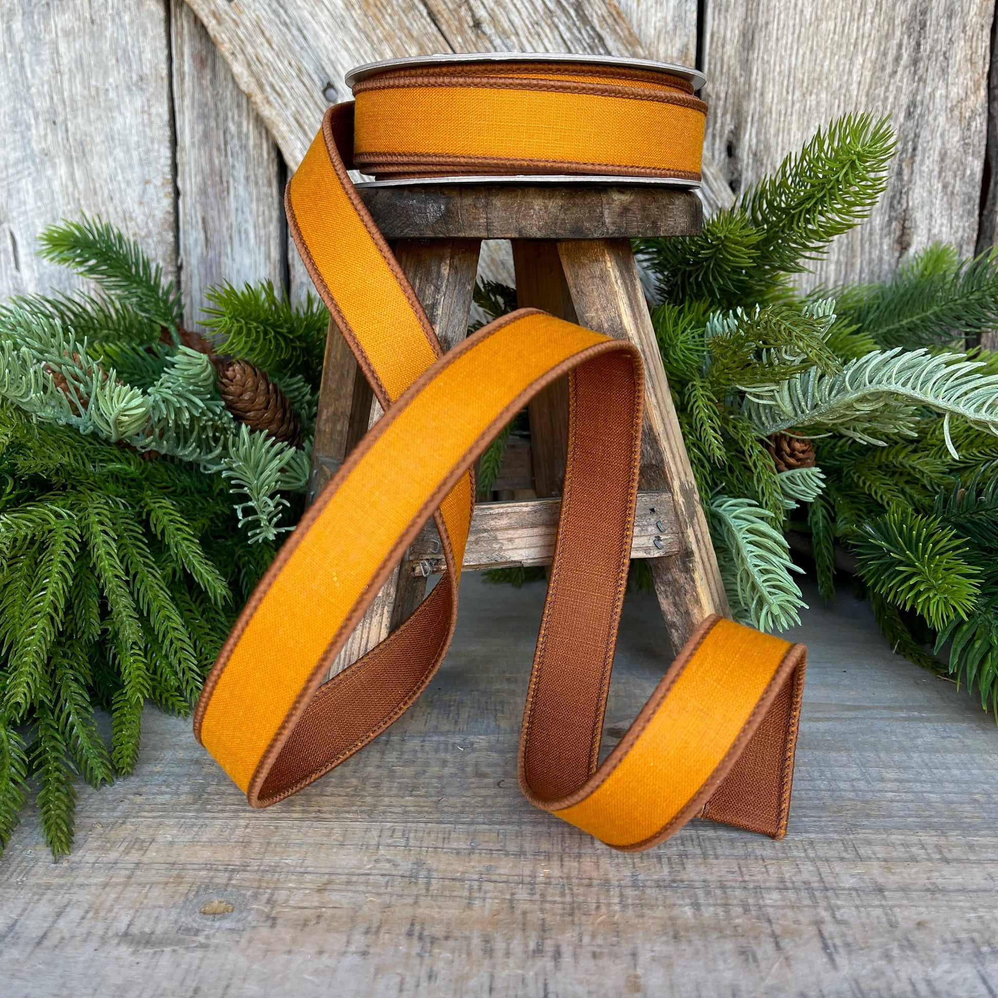 1" Copper Ribbon, Farrisilk Ribbon, Wired Ribbon, Copper Linen Tones Ribbon, 2 Tone Ribbon, copper orange Ribbon, SR119-42