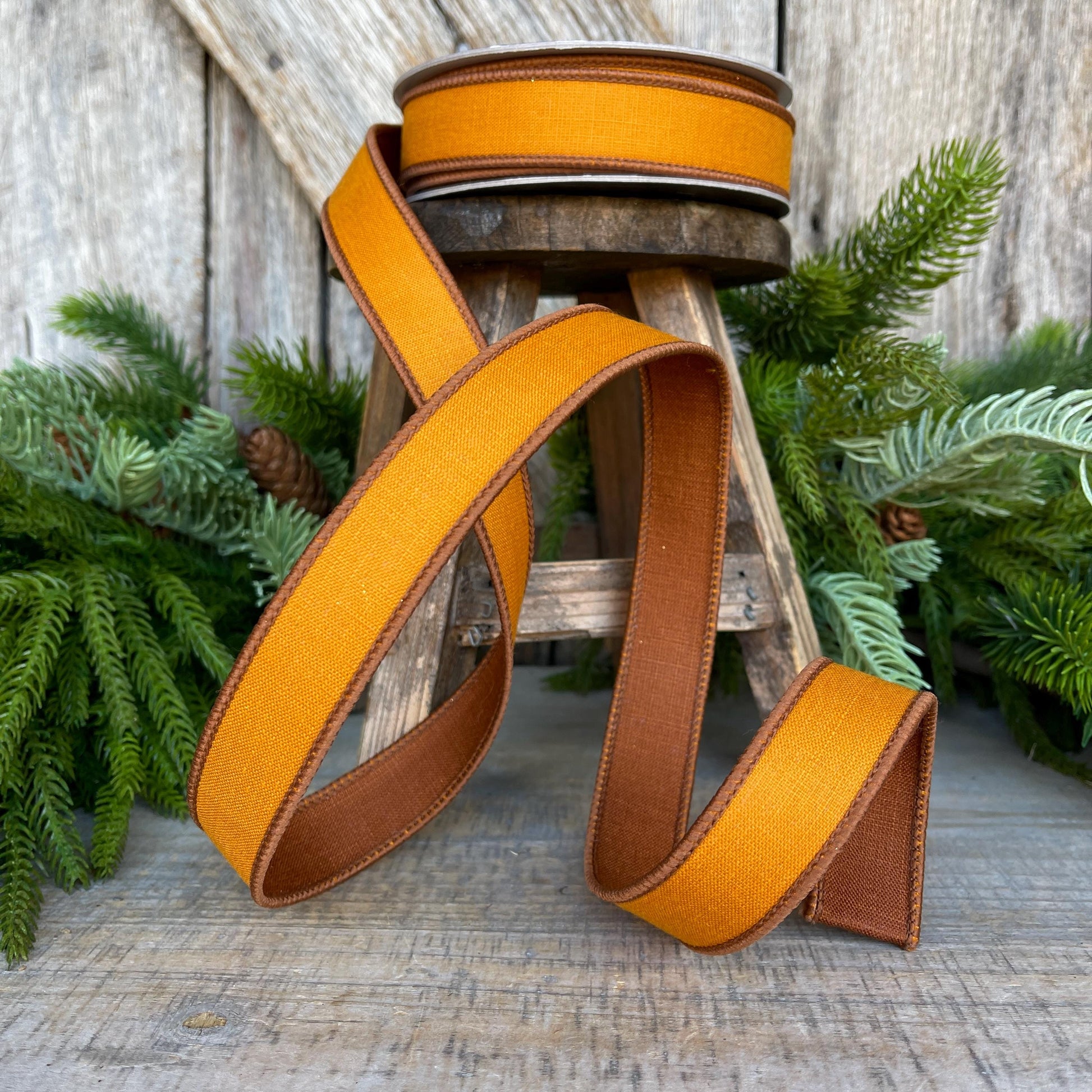 1" Copper Ribbon, Farrisilk Ribbon, Wired Ribbon, Copper Linen Tones Ribbon, 2 Tone Ribbon, copper orange Ribbon, SR119-42