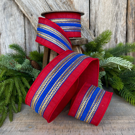2.5" Patriotic Ribbon, Patriotic Wired Ribbon, American Ribbon, 4th of July ribbon, Americana Decor, Designer RIbbon, 94536W-536-40D
