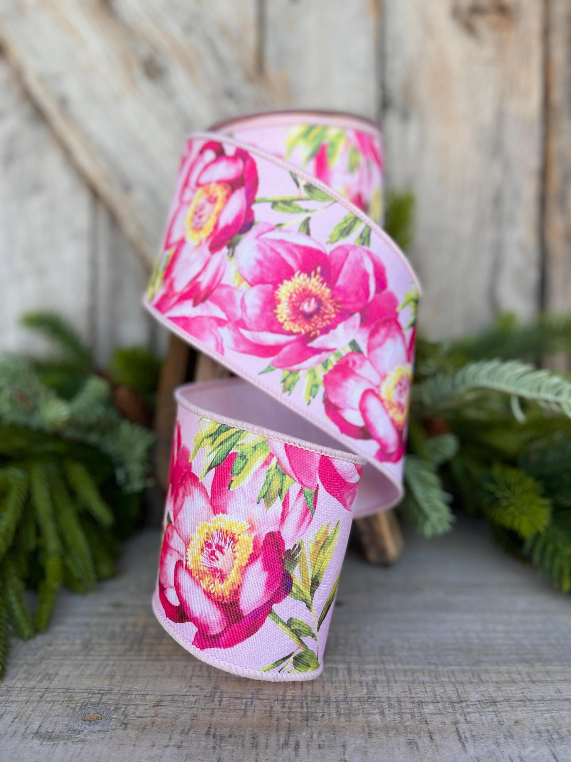 4" Spring Poppies ribbon, Farrisilk Ribbon, Pink Poppy Ribbon, Red Ribbon, Wired RIbbon, Designer RIbbon, SR070-22