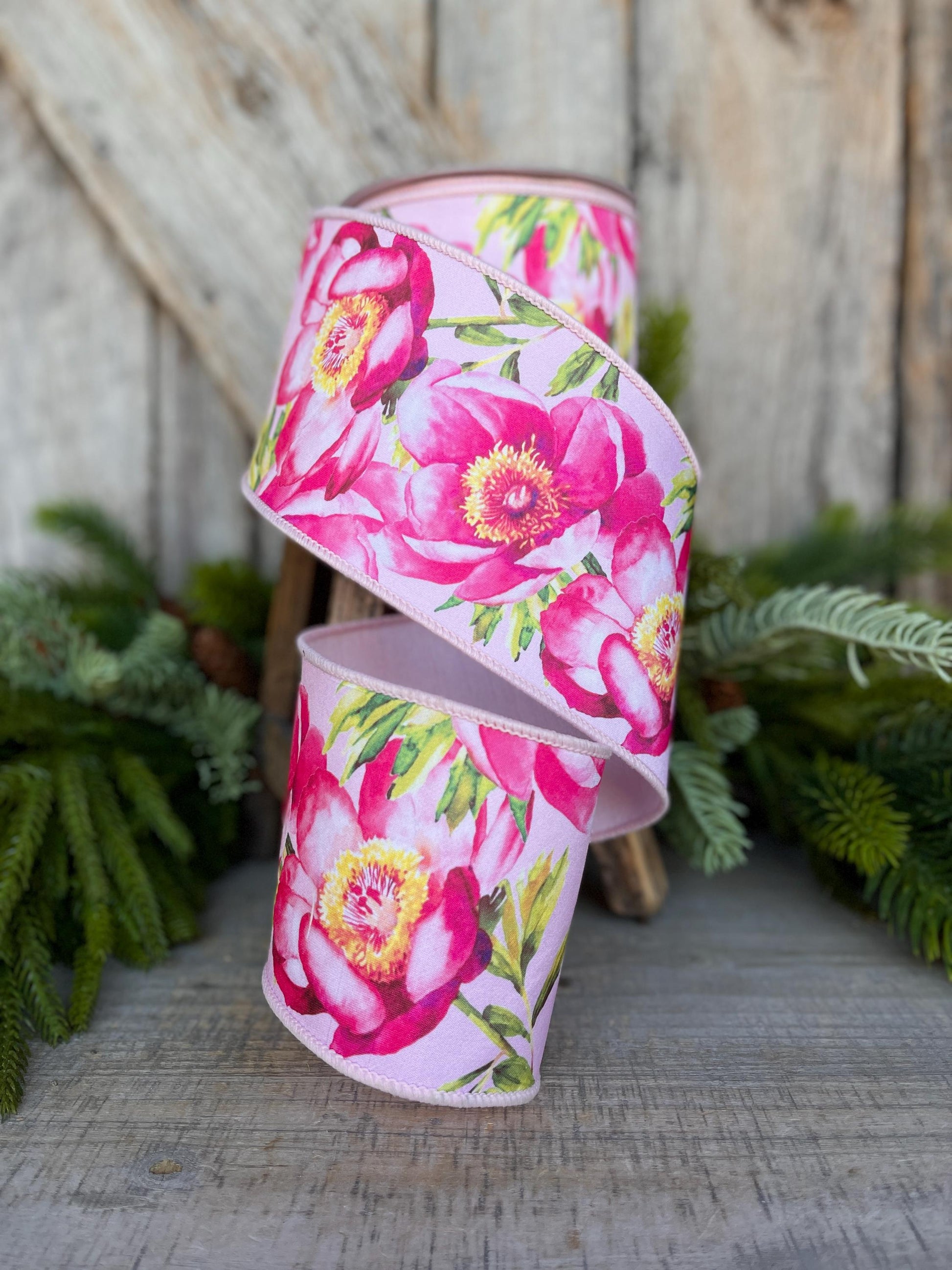 4" Spring Poppies ribbon, Farrisilk Ribbon, Pink Poppy Ribbon, Red Ribbon, Wired RIbbon, Designer RIbbon, SR070-22