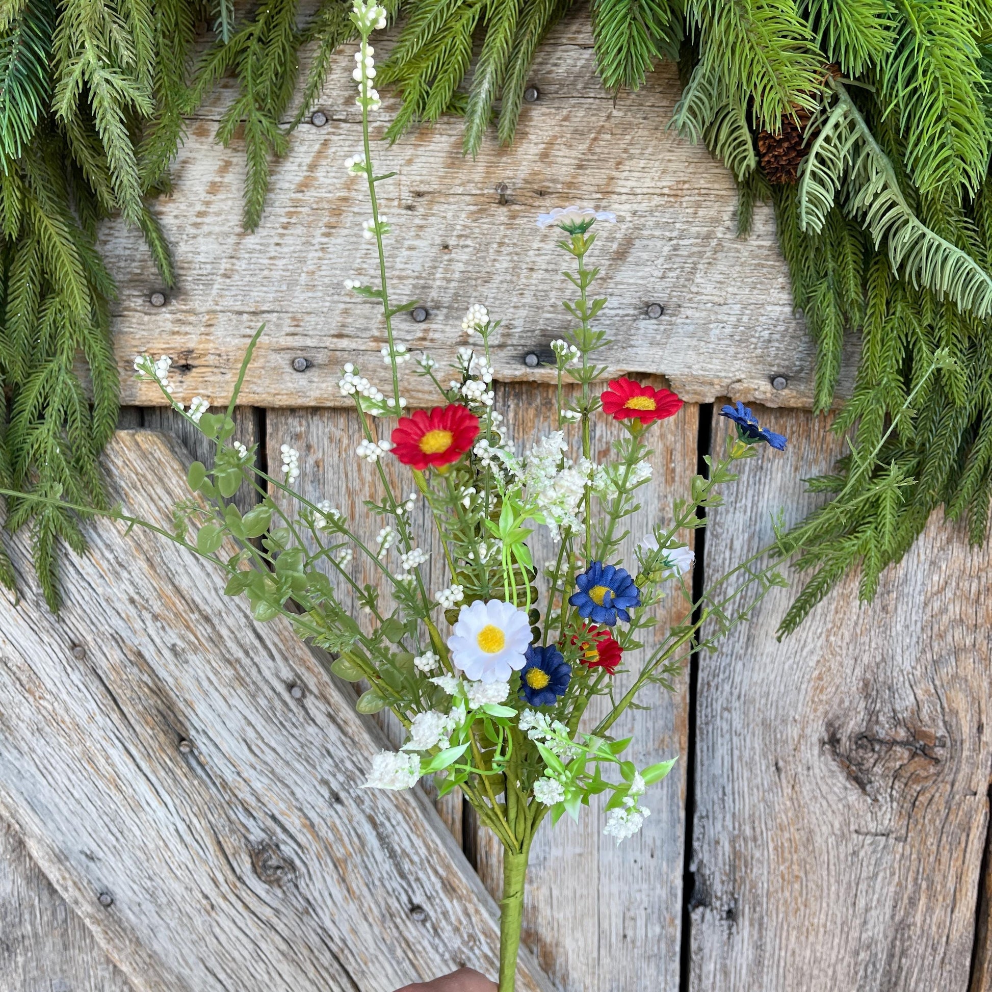 18" Patriotic Flowering Bush, Artificial Floral Bush, Red White Blue Floral, Wreath Supply, Floral Supply,Patriotic Decor, 74258RWB