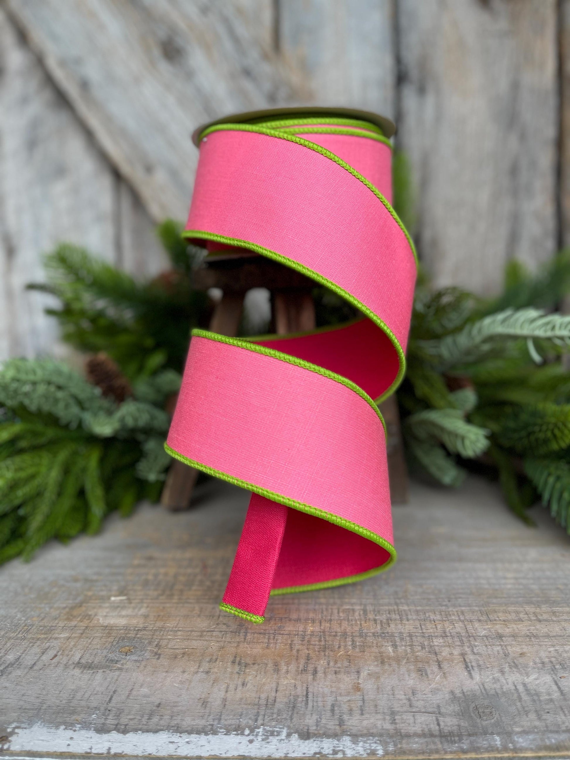 2.5" Pink Lime Green Ribbon, Farrisilk Ribbon, Wired Ribbon, Pretty Pastel Ribbon, 2 tone ribbon, narrow ribbon, SR118-74