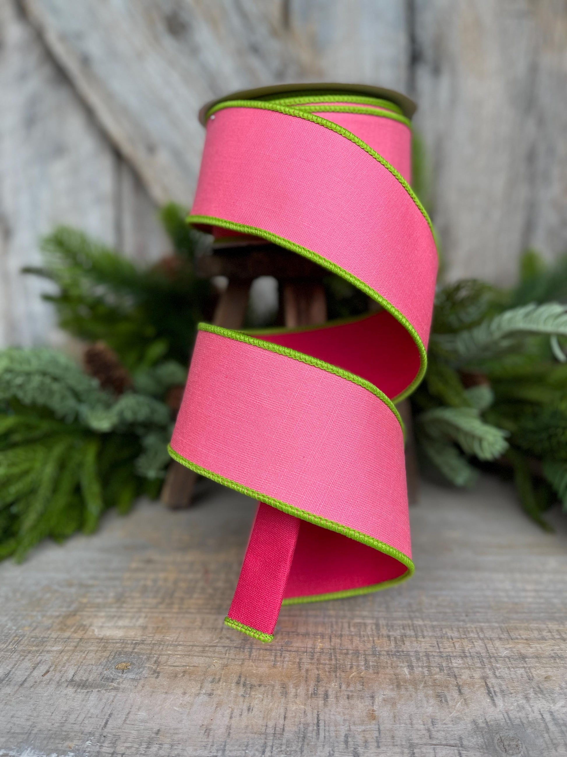 2.5" Pink Lime Green Ribbon, Farrisilk Ribbon, Wired Ribbon, Pretty Pastel Ribbon, 2 tone ribbon, narrow ribbon, SR118-74
