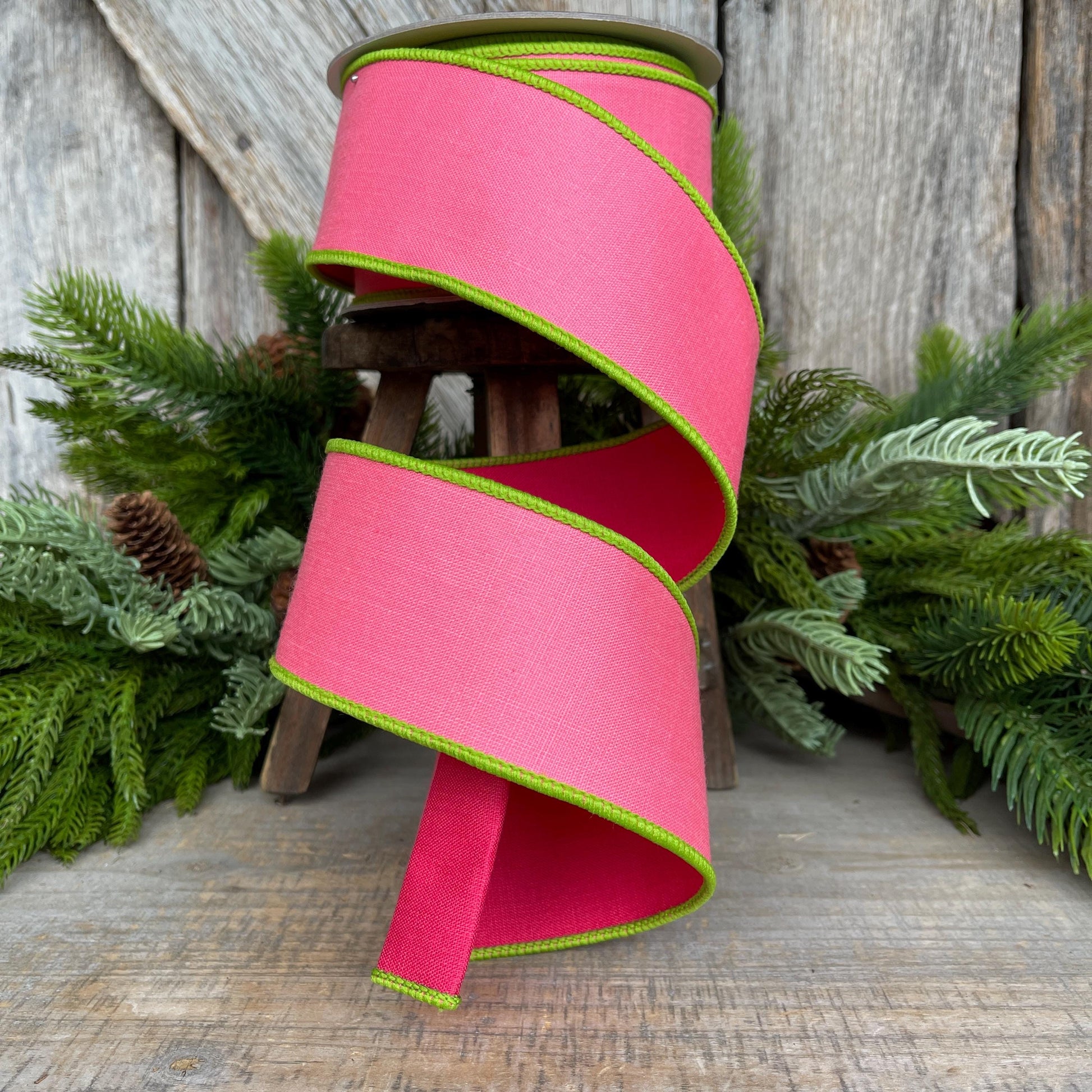 2.5" Pink Lime Green Ribbon, Farrisilk Ribbon, Wired Ribbon, Pretty Pastel Ribbon, 2 tone ribbon, narrow ribbon, SR118-74