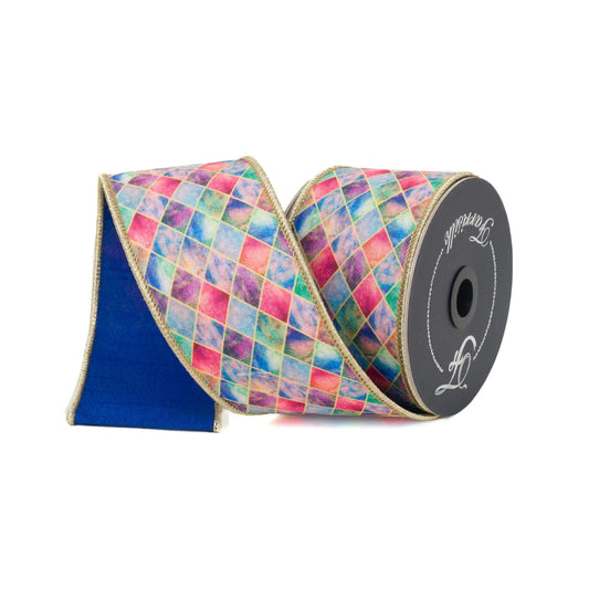 2.5" Harlequin Panes Ribbon, Jewel Toned Ribbon, Farrisilk ribbon, Wired Ribbon, Multi colored ribbon, wreath supply, designer, SR005-32