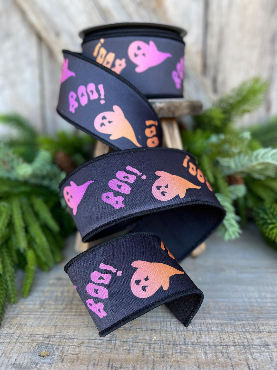 2.5" Boo Halloween Ribbon, Farrisilk Ribbon, Wired Ribbon