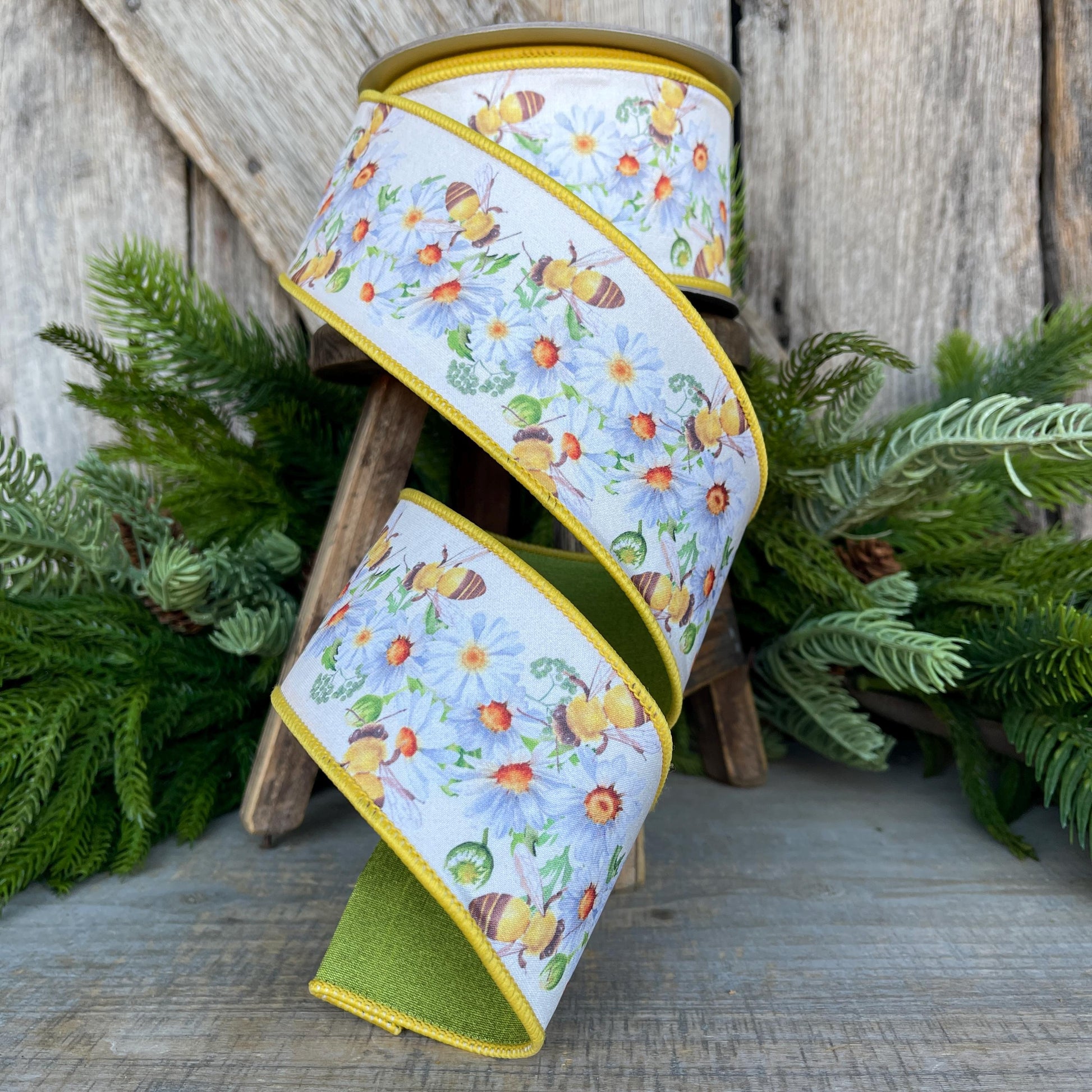 2.5" Honey Bee Ribbon, Wired Ribbon, Farrisilk Ribbon, Summer Ribbon, Bee Decor, Designer Ribbon, Bee Ribbon, SR067-32
