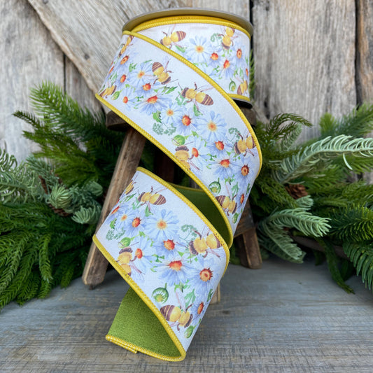 2.5" Honey Bee Ribbon, Wired Ribbon, Farrisilk Ribbon, Summer Ribbon, Bee Decor, Designer Ribbon, Bee Ribbon, SR067-32