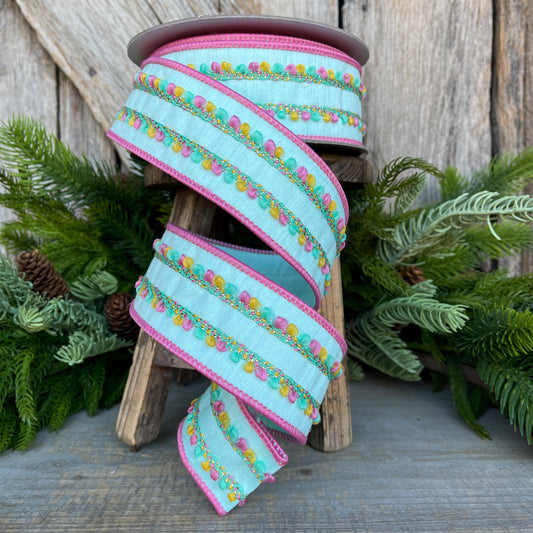 2" Mint Sherbert Puffs Ribbon, Farrisilk Ribbon, Wired Ribbon, Mint Blue Ribbon, Spring Summer Ribbon, Pastel Ribbon, SR096-13