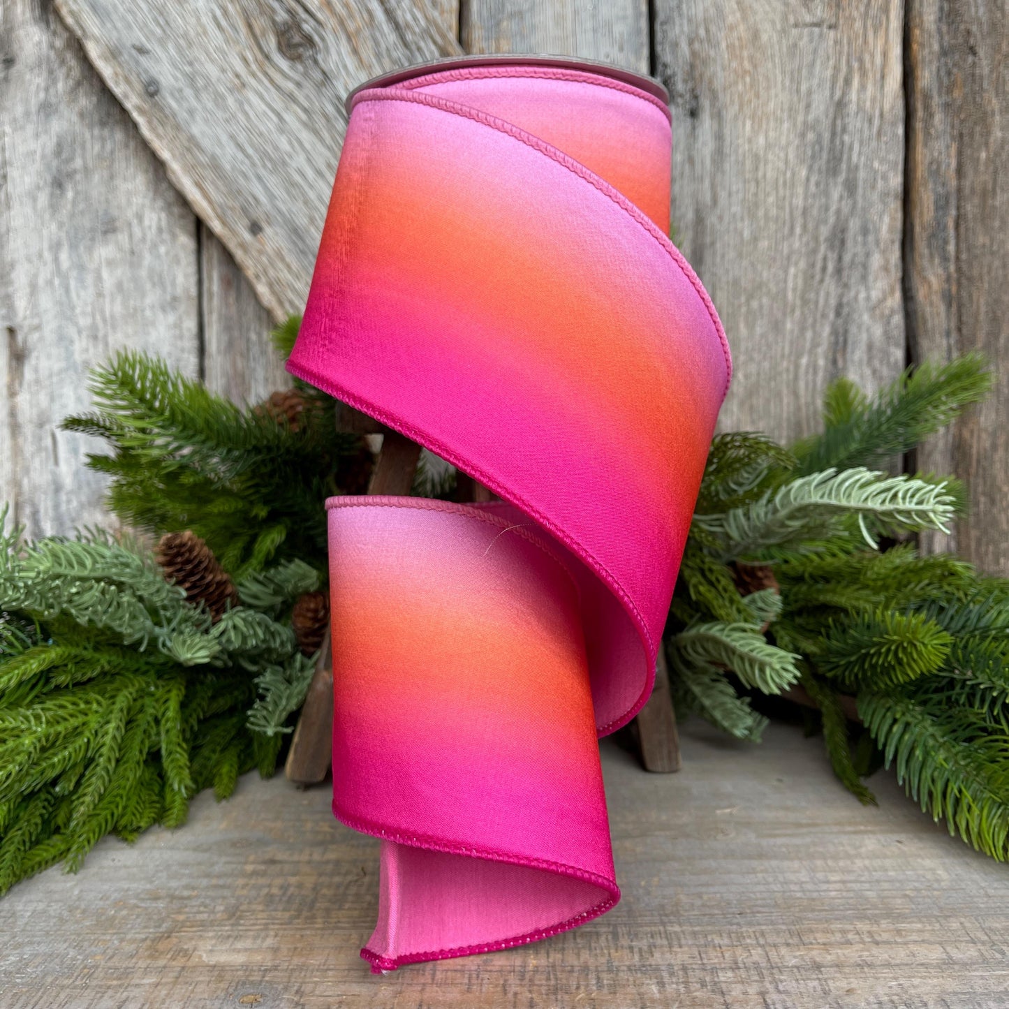 4" Pink Orange Sunset Ribbon, Farrisilk RIbbon, Pink Wired RIbbon