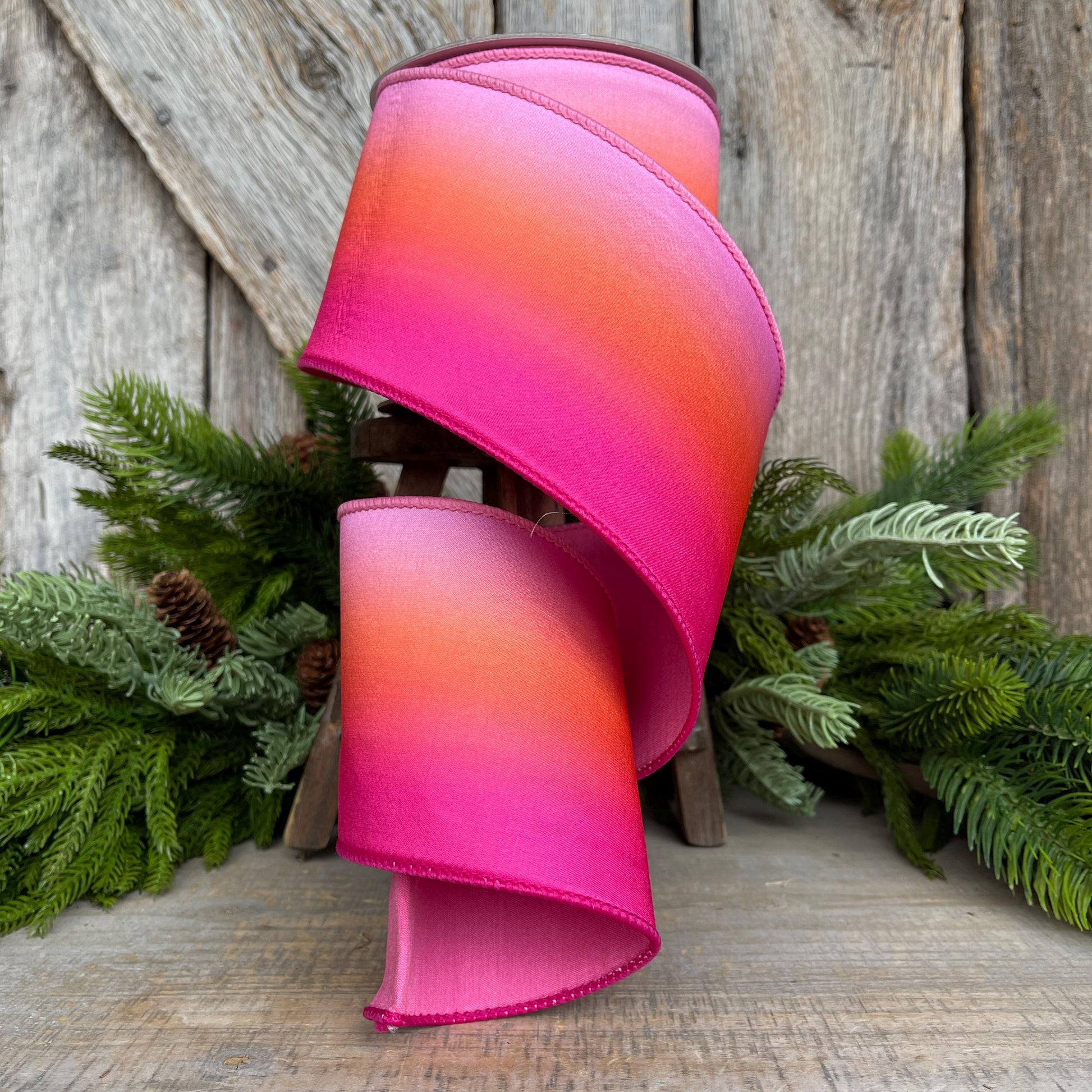 4" Pink Orange Sunset Ribbon, Farrisilk RIbbon, Pink Wired RIbbon, SPring Ribbon, 2 Tone Ribbon, Ombre Ribbon, Designer Ribbon,SR012-14