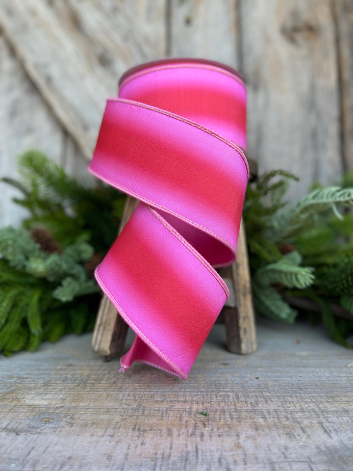 2.5" Red Pink Ombre Ribbon, Farrisilk RIbbon, Pink Wired RIbbon