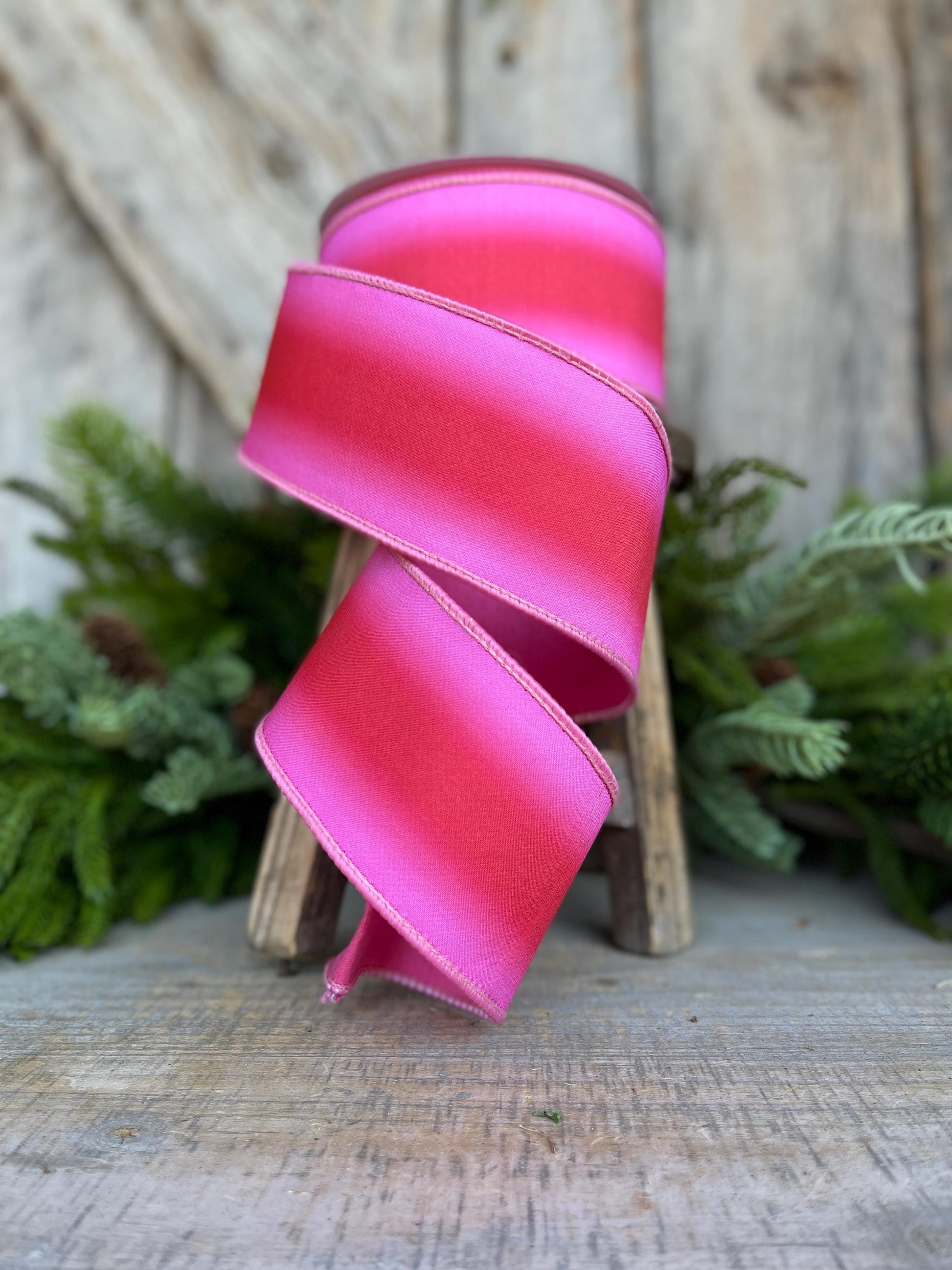 2.5" Red Pink Ombre Ribbon, Farrisilk RIbbon, Pink Wired RIbbon
