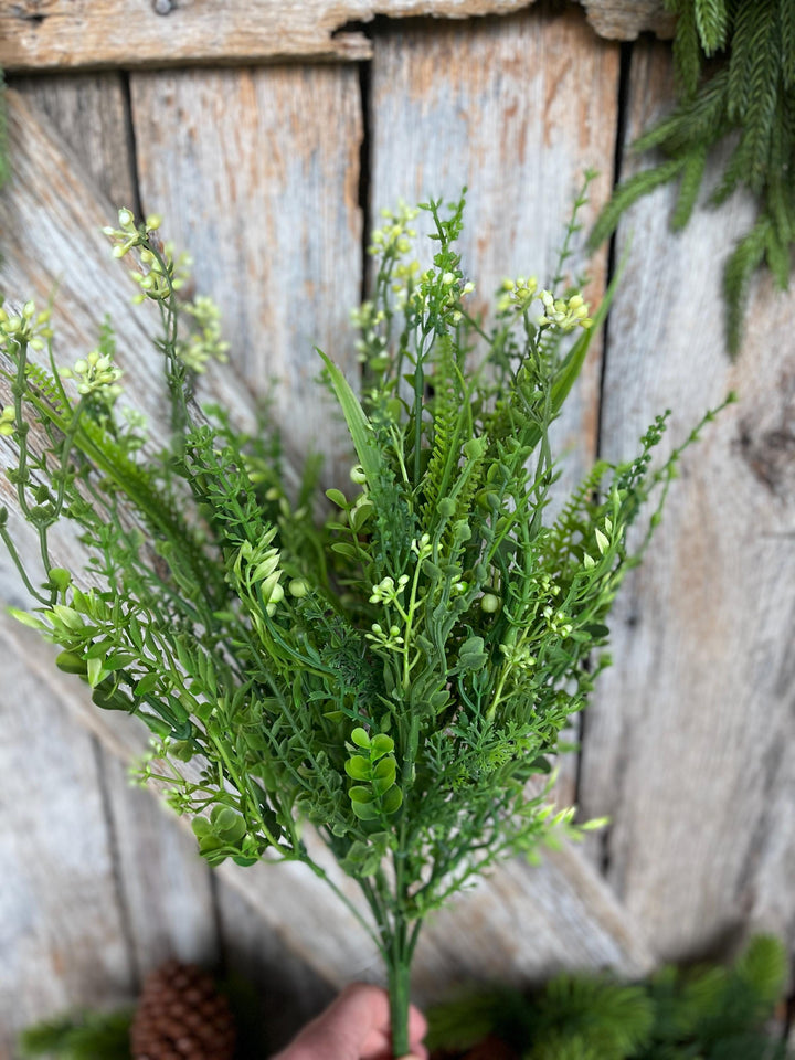 18" Mixed Greenery Bush, Plastic Greenery Bush