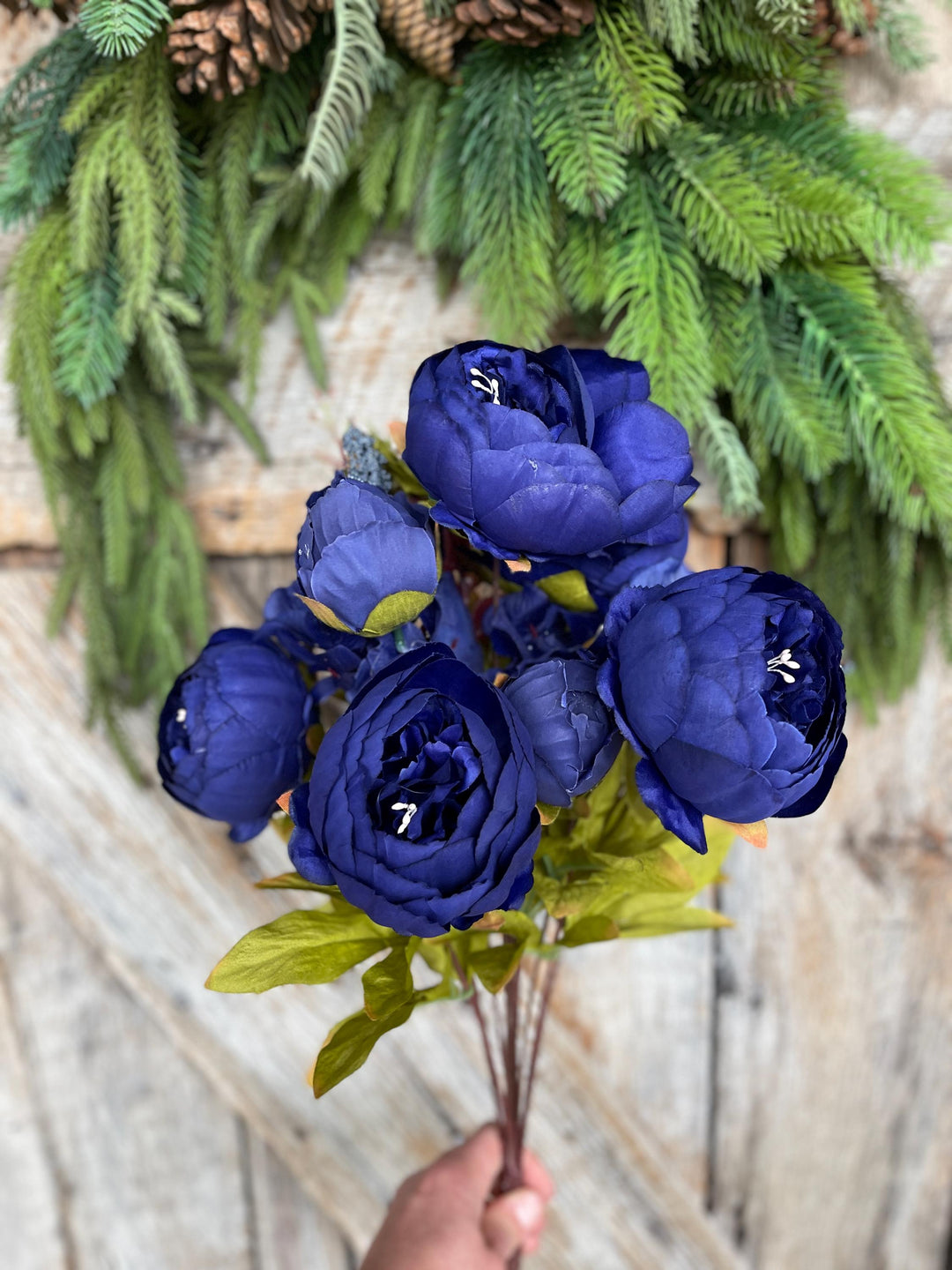 20" Royal Blue Peony Bush, Artificial Peony, Blue Peony Bush