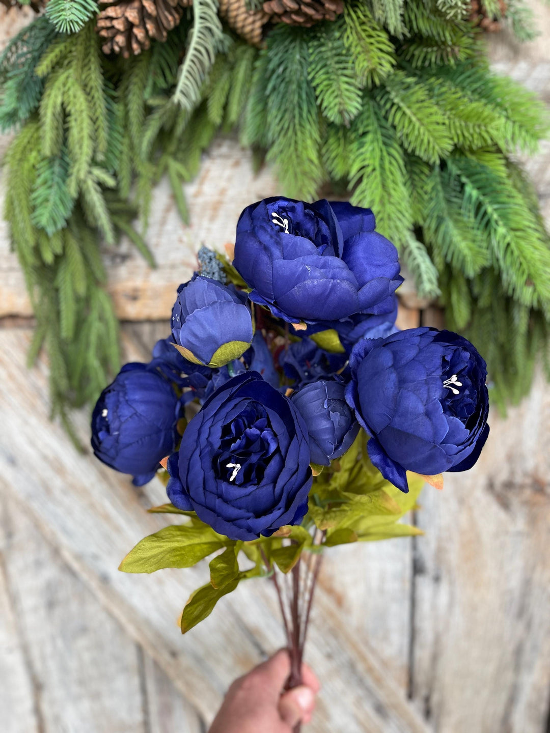 20" Royal Blue Peony Bush, Artificial Peony