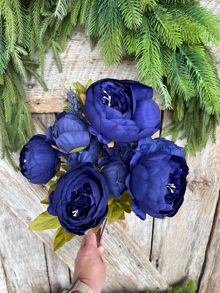 20" Royal Blue Peony Bush, Artificial Peony