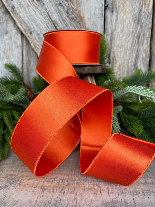 2.5" Orange Satin Ribbon, Farrisilk Ribbon, Wired Ribbon, RIbbon, Halloween Ribbon, Orange Ribbon, Fall Ribbon, Designer RIbbon, RD876-52