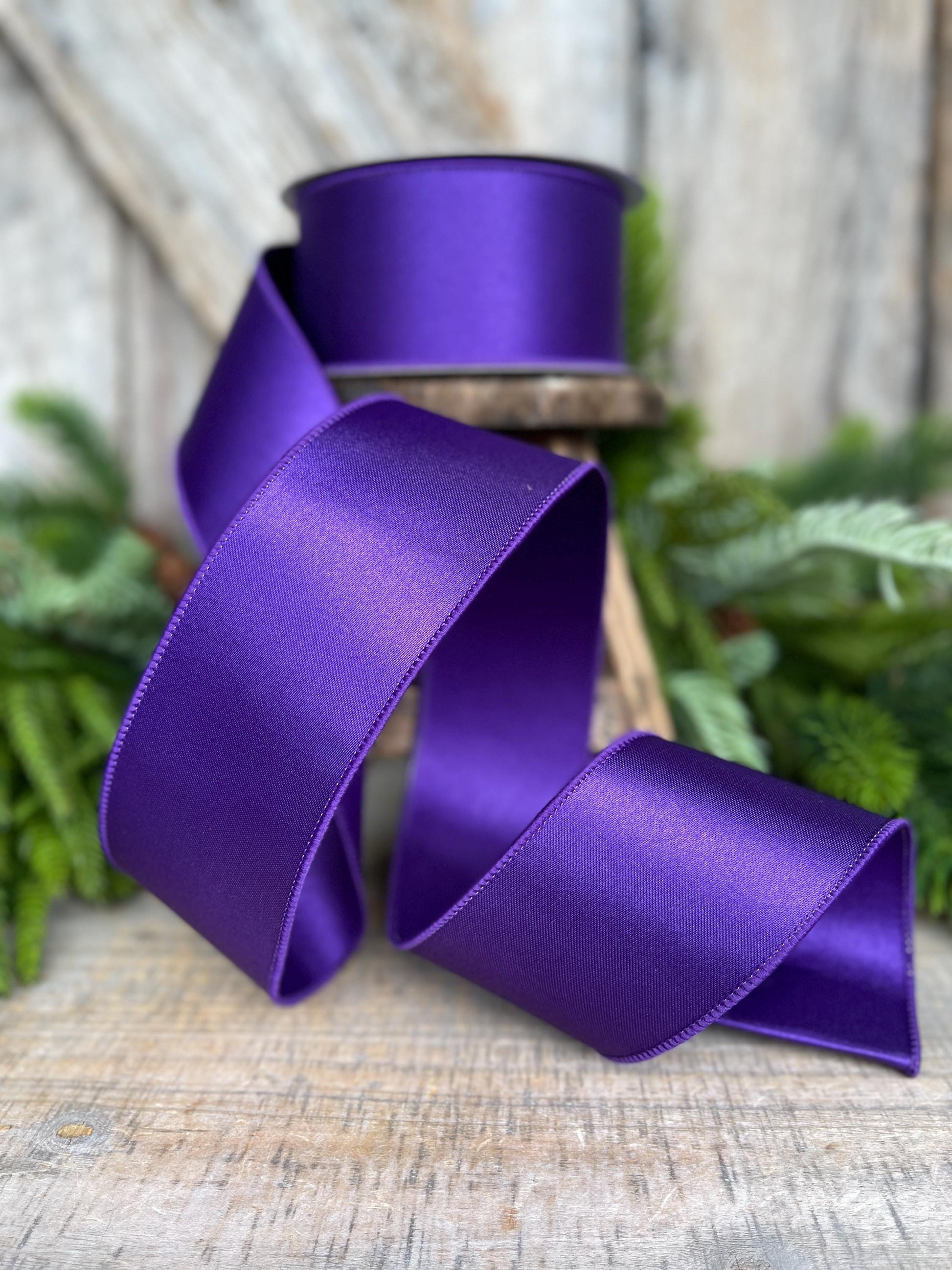 2.5" Purple Wired Ribbon, Farrisilk Ribbon, Satin Ribbon