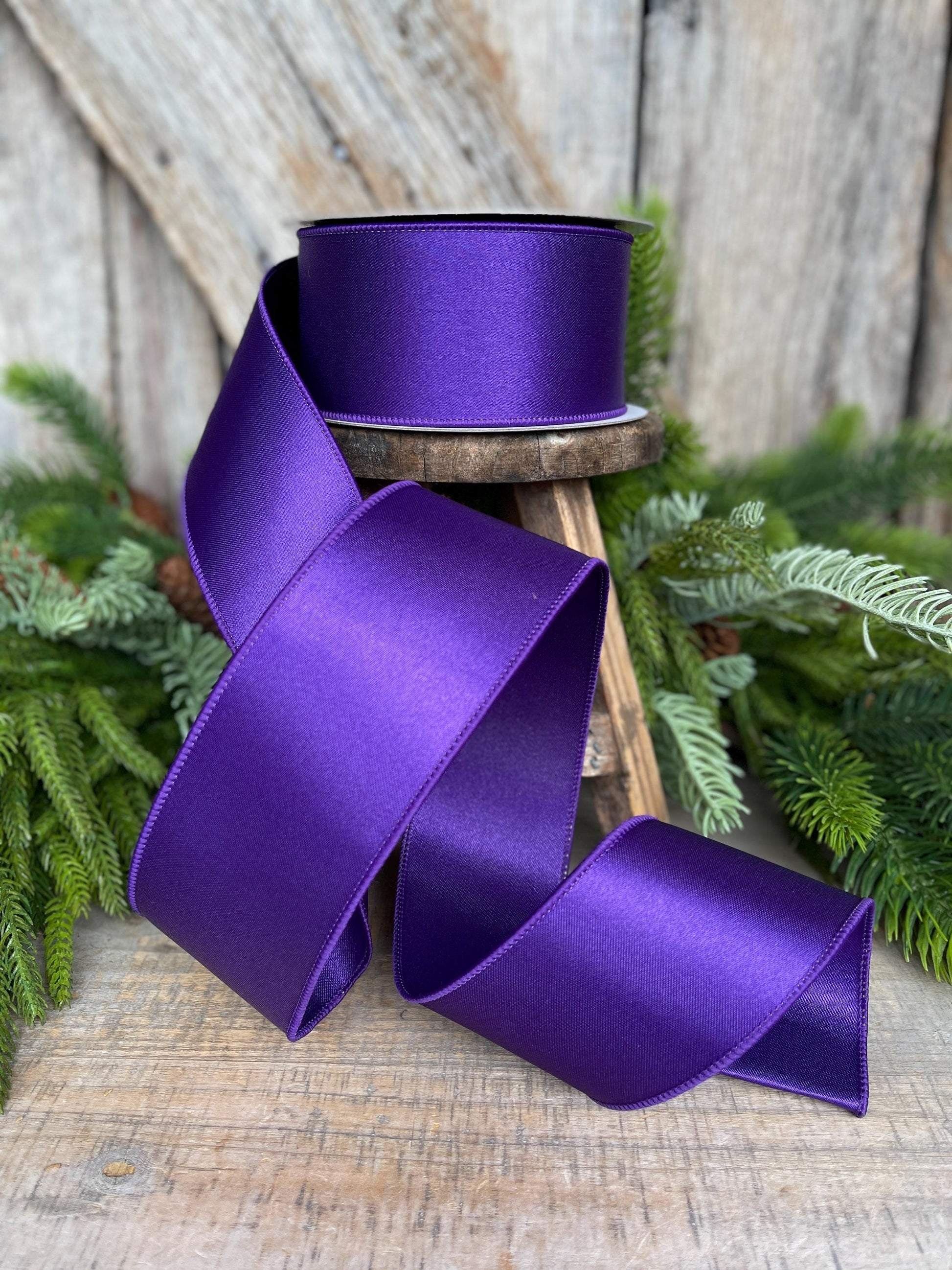 2.5" Purple Wired Ribbon, Farrisilk Ribbon, Satin Ribbon
