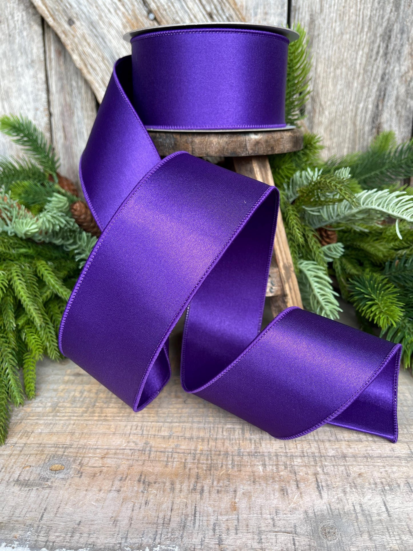 2.5" Purple Wired Ribbon, Farrisilk Ribbon, Satin Ribbon