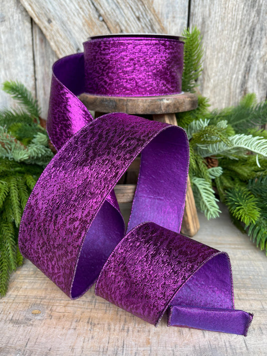 2.5" Purple Metalic Tinsel Ribbon, Farrisilk, wired Ribbon