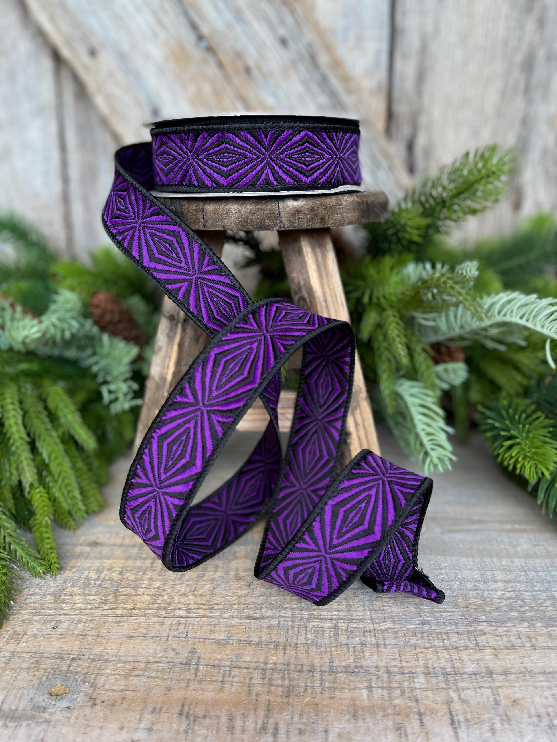 1" Purple Halloween Ribbon, Farrisilk Ribbon, Cryptic Spider Ribbon, Wired Ribbon, Halloween Decor, HR034-86