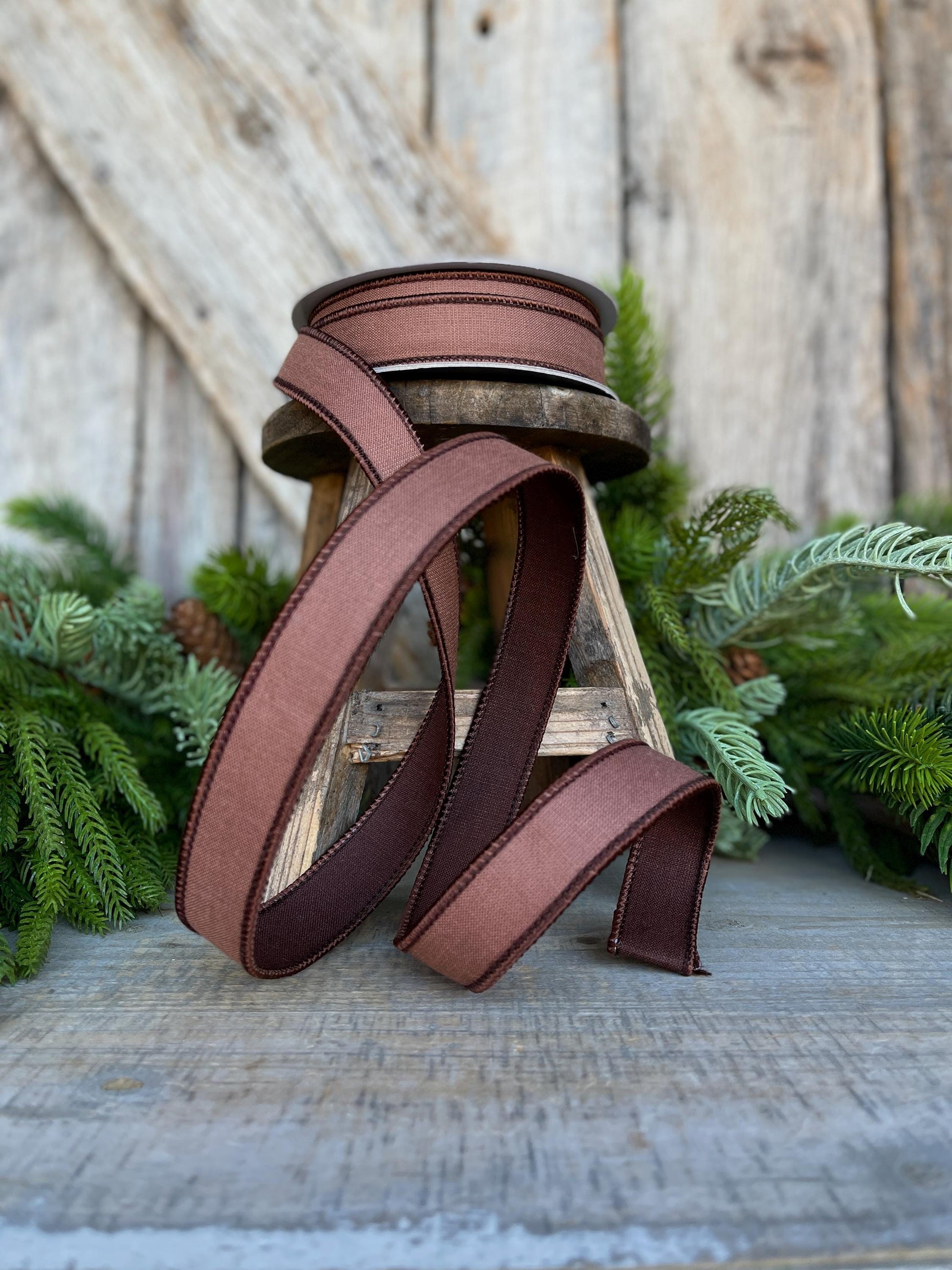 1" Brown Ribbon, Farrisilk Ribbon, Wired Ribbon, Cappuccino Linen Tones Ribbon, 2 Tone Ribbon, Chocolate Ribbon, SR119-29