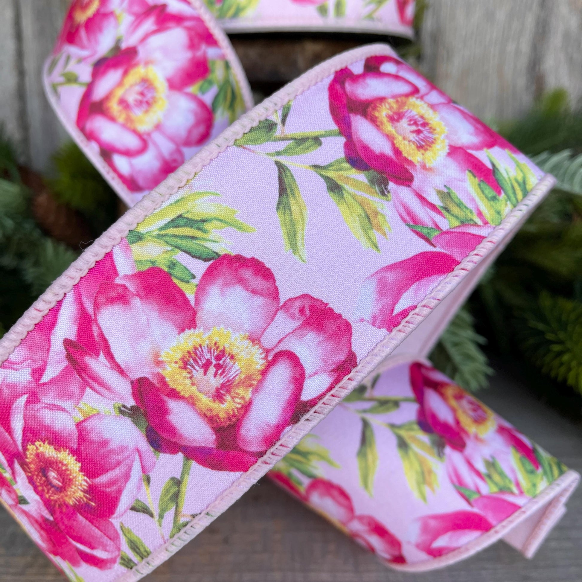 2.5" Spring Poppies ribbon, Farrisilk Ribbon, Pink Poppy Ribbon, Red Ribbon, Wired RIbbon, Designer RIbbon, SR069-22