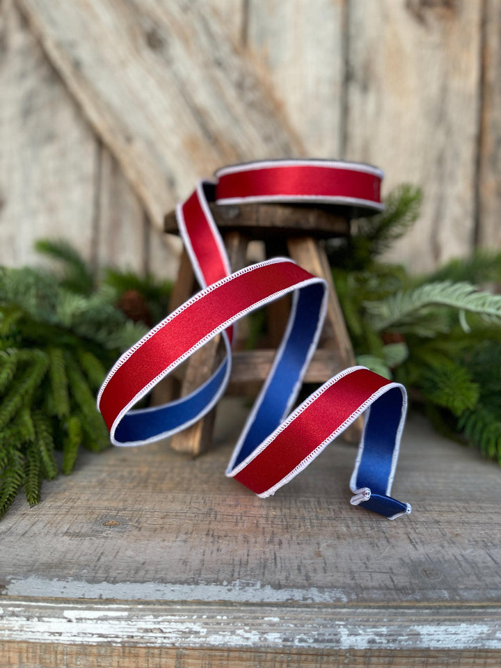 1" Patriotic Satin Ribbon, Farrisilk Ribbon, Red White Blue ribbon