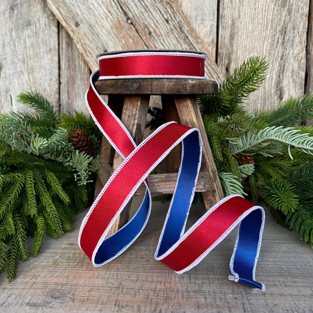 1" Patriotic Satin Ribbon, Farrisilk Ribbon, Red White Blue ribbon