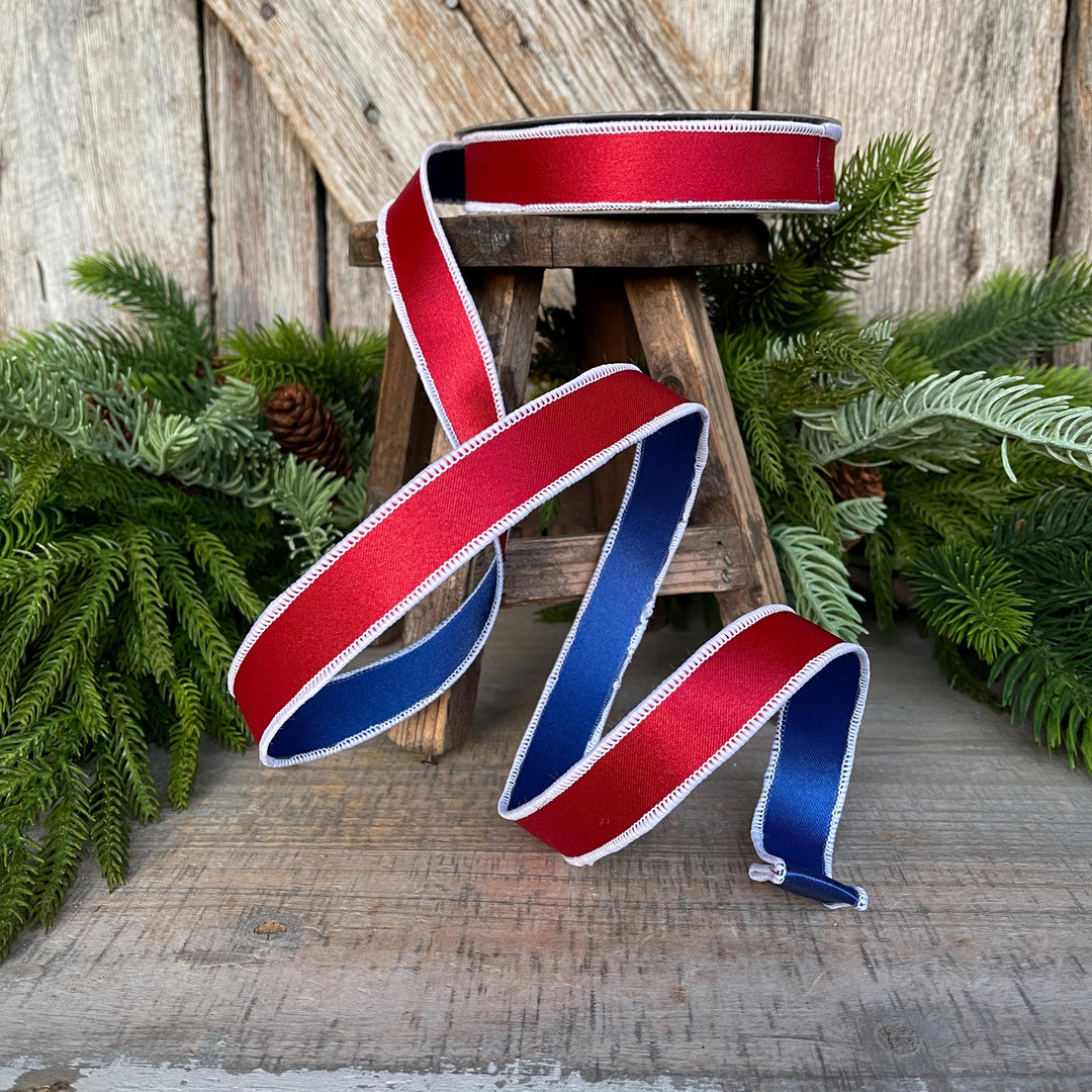 1" Patriotic Satin Ribbon, Farrisilk Ribbon, Red White Blue ribbon