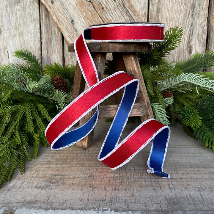 1" Patriotic Satin Ribbon, Farrisilk Ribbon, Red White Blue ribbon