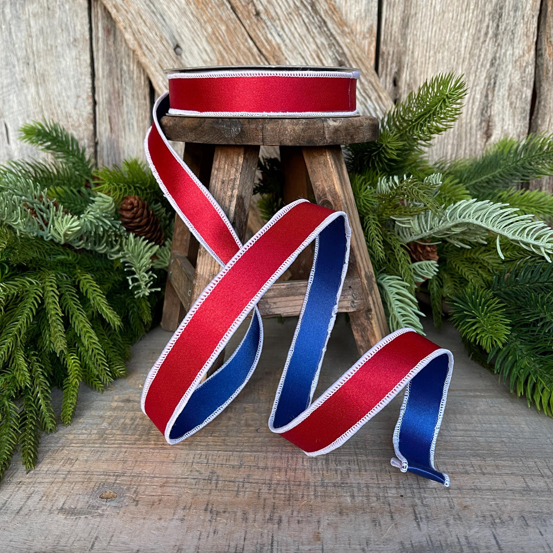 1" Patriotic Satin Ribbon, Farrisilk Ribbon, Red White Blue ribbon