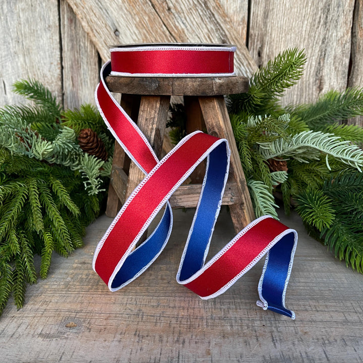 1" Patriotic Satin Ribbon, Farrisilk Ribbon, Red White Blue ribbon